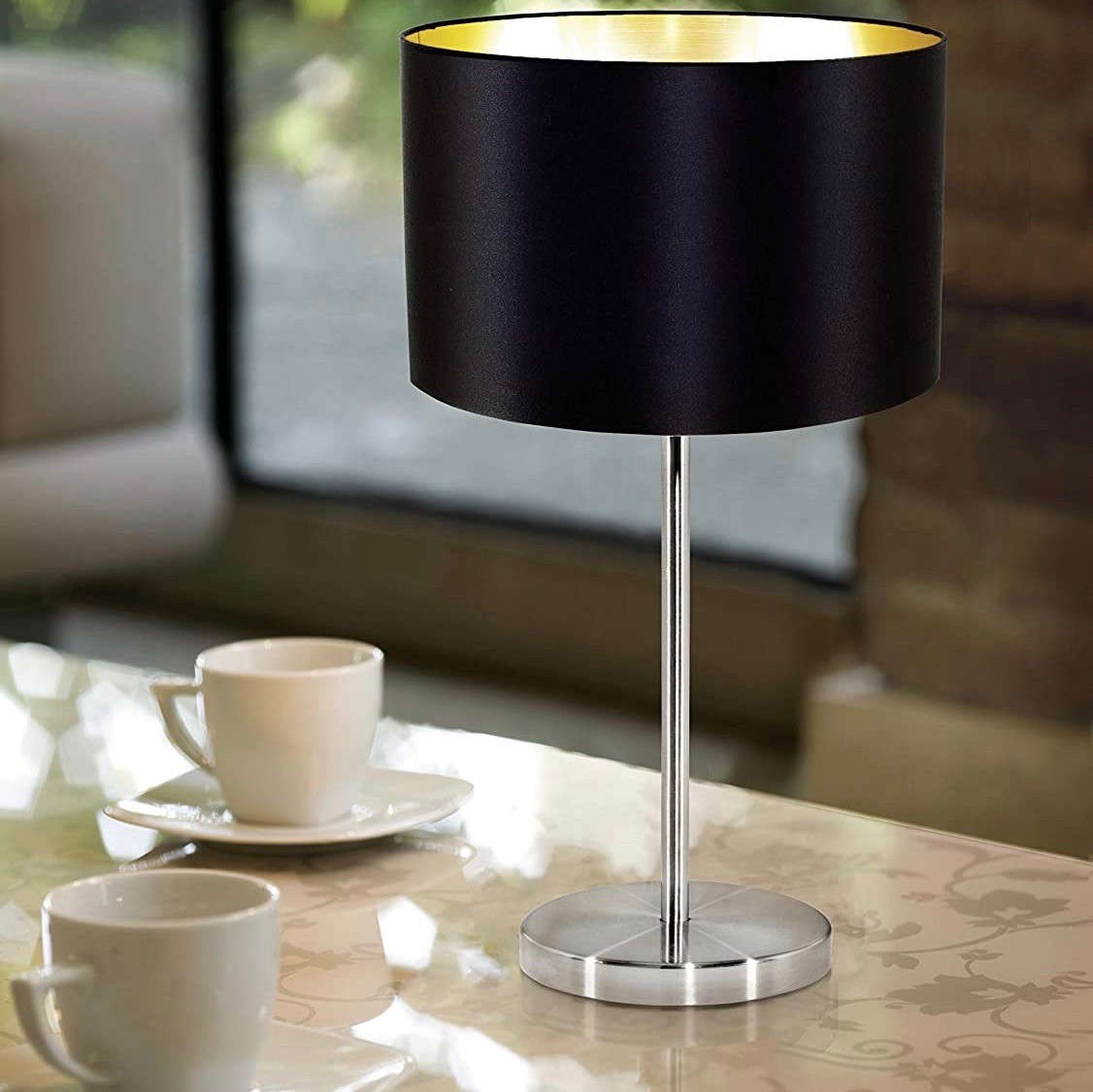 62,95 € Free Shipping | Table lamp Eglo 60W 42×23 cm. Steel and textile. Black Color