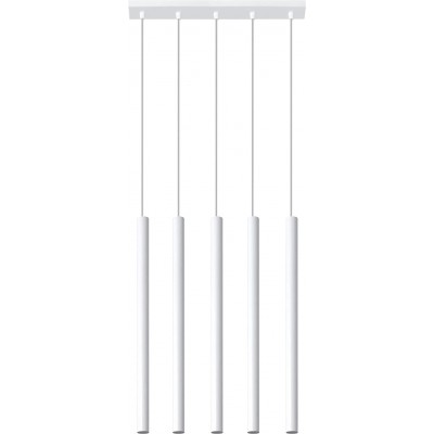 Lâmpada pendurada Forma Cilíndrica 100×45 cm. 5 holofotes Cozinha, sala de jantar e quarto. Estilo moderno. Aço e Metais. Cor branco