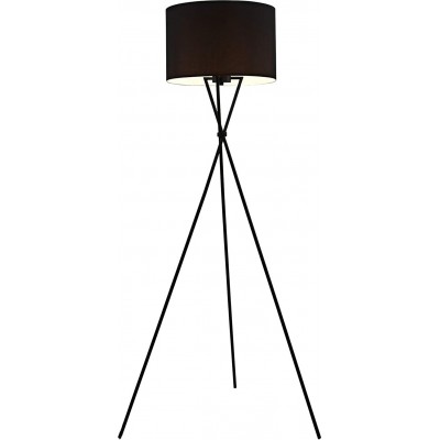 Lámpara de pie 60W Forma Cilíndrica Ø 38 cm. Trípode de sujeción Salón, comedor y dormitorio. Estilo moderno. Metal y Textil. Color negro