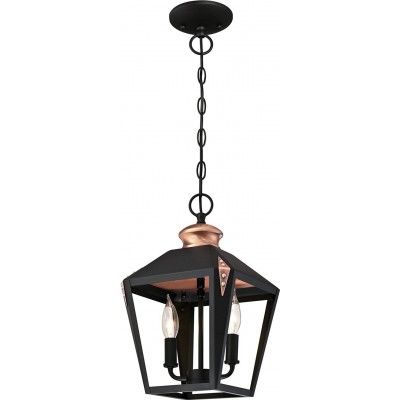 Lámpara colgante 1W Forma Cúbica 138×23 cm. 2 puntos de luz. Pantalla con forma de farola Comedor, dormitorio y vestíbulo. Metal y Vidrio. Color negro
