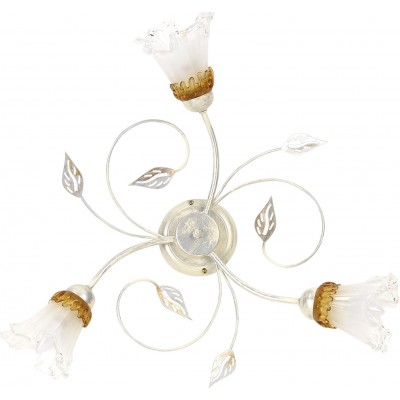 84,95 € Free Shipping | Ceiling lamp 55×55 cm. 3 points of light. flower shaped design Dining room, bedroom and lobby. Classic Style. Metal casting and Glass. White Color