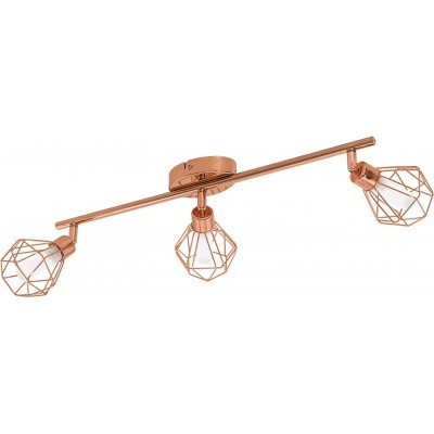 Ceiling lamp Eglo 3W 3000K Warm light. 52×15 cm. Triple adjustable spotlight Dining room, bedroom and lobby. Steel and Glass. Copper Color