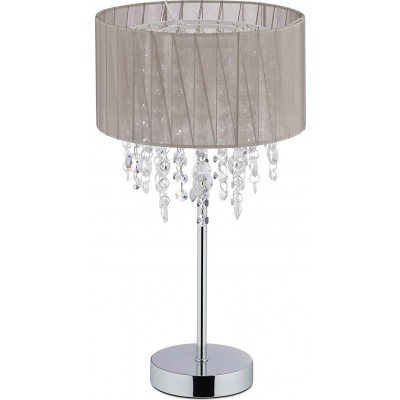 Lâmpada de mesa 40W Forma Cilíndrica 43×24 cm. Sala de estar, sala de jantar e quarto. Estilo clássico. Cristal e Têxtil. Cor prata