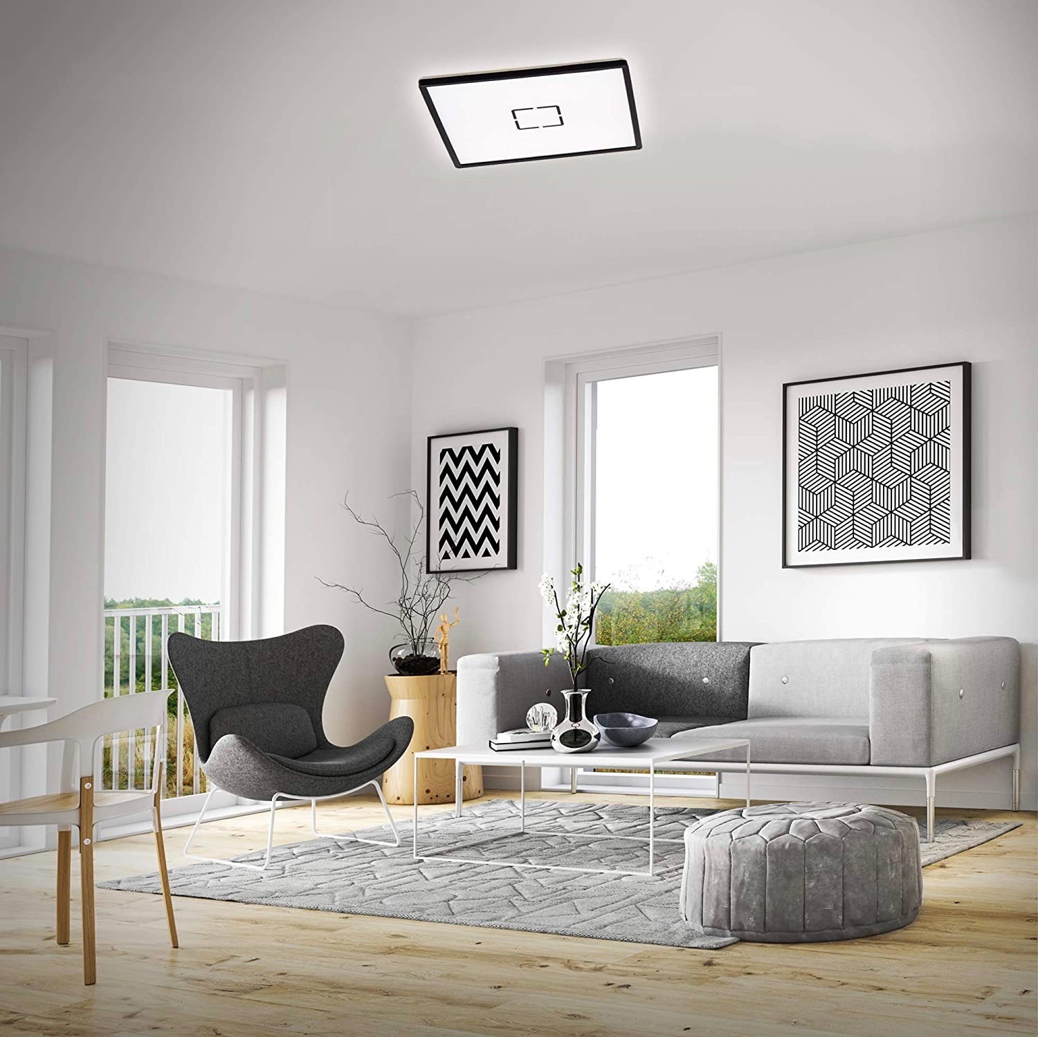 113,95 € Free Shipping | Indoor ceiling light 22W 42×42 cm. LED backlight Metal casting. Black Color