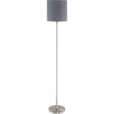 Lámpara de pie Eglo 60W Forma Cilíndrica 158×28 cm. Interruptor de pie Salón, comedor y dormitorio. Estilo moderno. Acero, Textil y Metal Niquelado. Color níquel