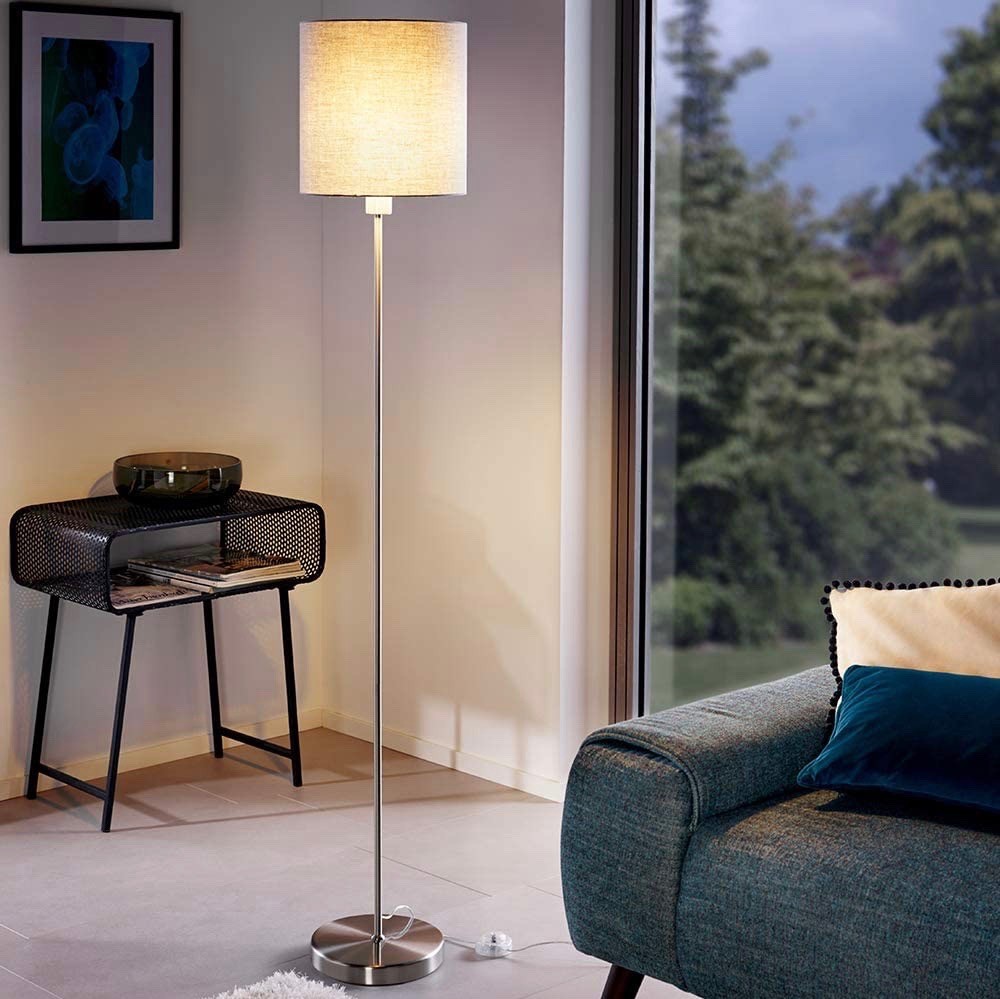 113,95 € Envoi gratuit | Lampadaire Eglo 60W 158×28 cm. Interrupteur au pied Acier, textile et métal nickelé. Couleur nickel