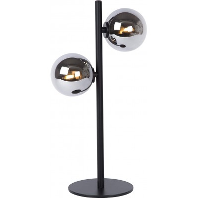 116,95 € Free Shipping | Table lamp 56W Spherical Shape 43×22 cm. 2 points of light Living room, dining room and lobby. Retro Style. Steel, Textile and Glass. Black Color