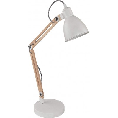 Lámpara de escritorio Eglo 28W Forma Cónica 61×45 cm. Articulable Salón, comedor y dormitorio. Estilo moderno. Acero y Madera. Color blanco