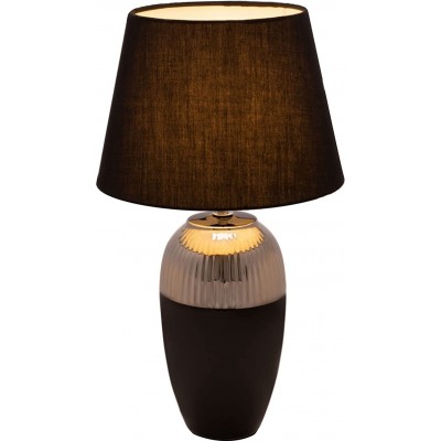 Lámpara de sobremesa 20W Forma Cilíndrica 46×27 cm. Salón, dormitorio y vestíbulo. Estilo moderno. Cerámica y Textil. Color marrón