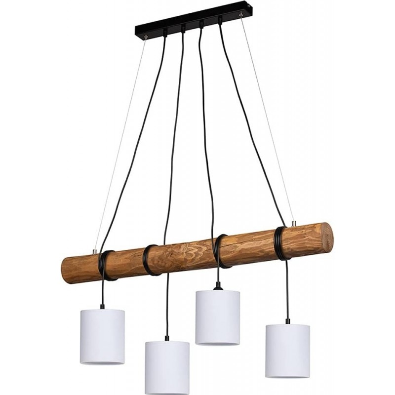 128,95 € Free Shipping | Hanging lamp Cylindrical Shape 92×26 cm. 4 points of light. adjustable height Living room, dining room and lobby. Rustic and classic Style. Metal casting, Wood and Glass. White Color