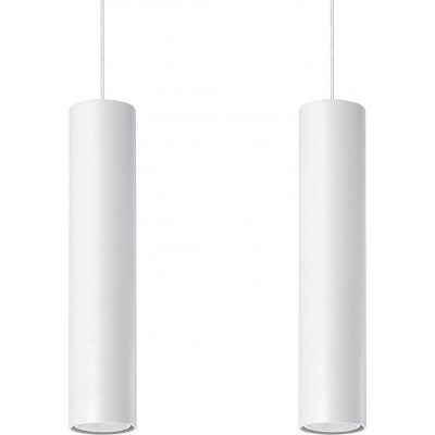 Lampe à suspension 40W Façonner Cylindrique 31×15 cm. Double foyer Salle à manger, chambre et hall. Acier. Couleur blanc