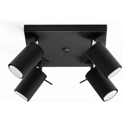 Foco para interior 40W Forma Cilíndrica 26×26 cm. 4 puntos de luz orientables Salón, comedor y dormitorio. Acero. Color negro