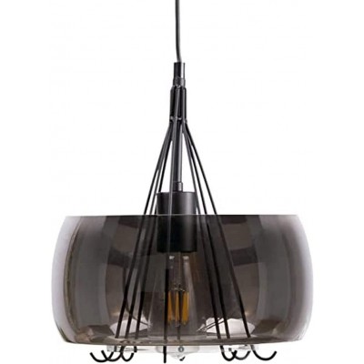 Lámpara colgante 40W Forma Redonda 32×28 cm. Salón, comedor y dormitorio. Estilo moderno. Cristal y Metal. Color negro
