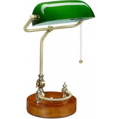 Lampada da scrivania 40W 43×27 cm. Rompicatena Soggiorno, sala da pranzo e atrio. Stile retrò. Alluminio, Legna e Bicchiere. Colore verde