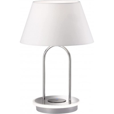 Table lamp 44W Conical Shape 41×29 cm. Contact charging base Dining room, bedroom and work zone. Modern Style. PMMA and Metal casting. Plated chrome Color