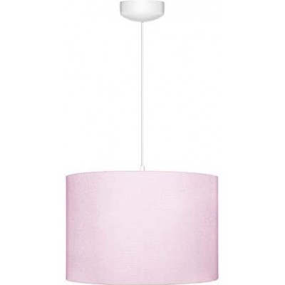 Lámpara colgante 60W Forma Cilíndrica 35×35 cm. Salón, comedor y dormitorio. Estilo clásico. Madera y Textil. Color rosa