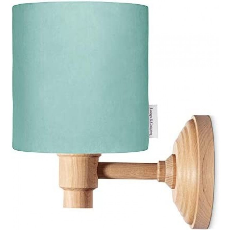 75,95 € Free Shipping | Indoor wall light 40W Cylindrical Shape 24×21 cm. Living room, dining room and lobby. Wood, Textile and Polycarbonate. Green Color