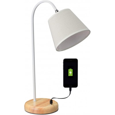 Lampada da scrivania 40W Forma Conica 51×33 cm. Connessione USB Soggiorno, camera da letto e atrio. Stile rustico. Metallo, Legna e Tessile. Colore beige