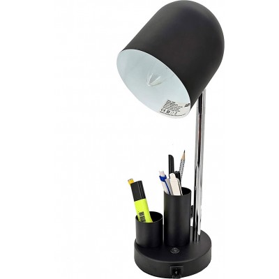 Lámpara de escritorio Forma Cilíndrica Ø 15 cm. Conexión USB y portalápices Salón, dormitorio y vestíbulo. Estilo moderno. Metal. Color negro