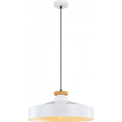 Lámpara colgante 60W Forma Redonda 41×41 cm. Salón, comedor y dormitorio. Estilo nórdico. Metal y Madera. Color blanco