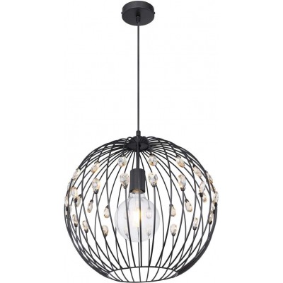 Hanging lamp 60W Spherical Shape 120 cm. Living room, dining room and bedroom. Metal casting. Black Color
