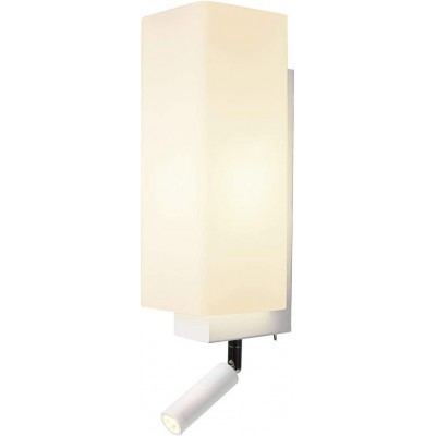 Luz de parede interna Forma Retangular 32×14 cm. Luz auxiliar para leitura Sala de jantar, quarto e salão. Aço e Vidro. Cor branco