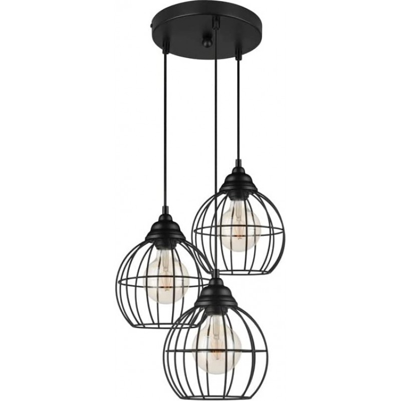 121,95 € Free Shipping | Hanging lamp 60W Spherical Shape 147×22 cm. 3 points of light Living room, kitchen and bedroom. Vintage Style. Metal casting. Black Color