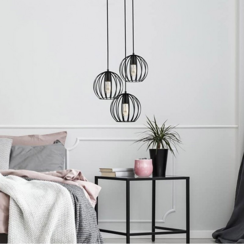 128,95 € Free Shipping | Hanging lamp 60W Spherical Shape 143×22 cm. 3 points of light Living room, dining room and bedroom. Industrial Style. Metal casting. Black Color