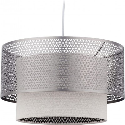 Lámpara colgante 60W Forma Cilíndrica Ø 40 cm. Comedor y dormitorio. Estilo moderno. Metal y Lino. Color gris