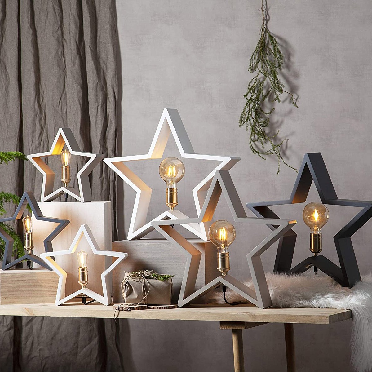 86,95 € Free Shipping | Decorative lighting 25W 30×29 cm. Star shaped design Metal casting and wood. Beige Color