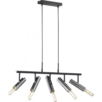 Lámpara colgante 25W Forma Cilíndrica 80×17 cm. 5 focos orientables Salón, dormitorio y vestíbulo. Metal. Color negro