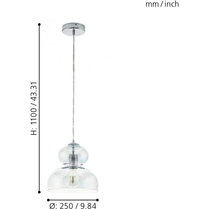 78,95 € Free Shipping | Hanging lamp Eglo Spherical Shape 110×25 cm. Dining room. Retro and vintage Style. Steel, Crystal and Glass. Plated chrome Color