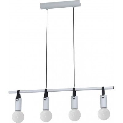 Lampe à suspension Eglo 60W Façonner Étendue 110×74 cm. 4 points de lumière Salle à manger, chambre et hall. Style moderne. Acier et Cuir. Couleur blanc