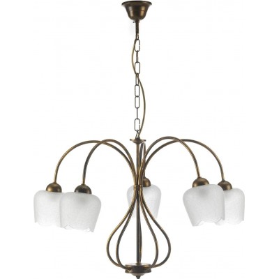 114,95 € Free Shipping | Chandelier 55×49 cm. 5 spotlights Metal casting and glass. Brown Color