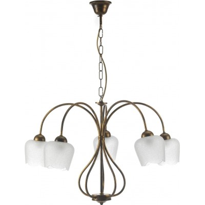 Lámpara de araña 55×49 cm. 5 focos Salón, dormitorio y vestíbulo. Metal y Vidrio. Color marrón