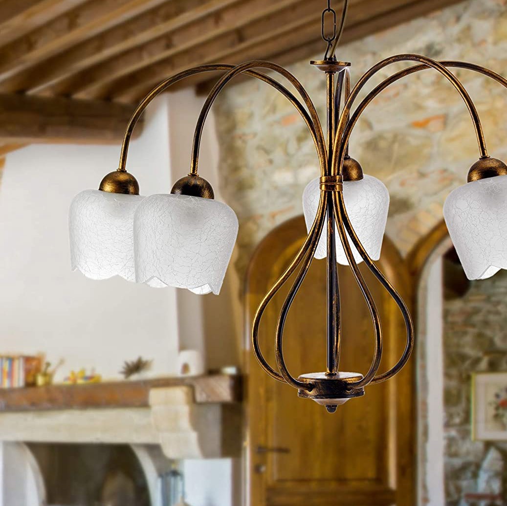 114,95 € Spedizione Gratuita | Lampadario 55×49 cm. 5 faretti Metallo e bicchiere. Colore marrone