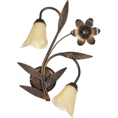 108,95 € Free Shipping | Indoor wall light 47×35 cm. 2 points of light. Floral design Living room, bedroom and lobby. Classic Style. Metal casting and Glass. Brown Color