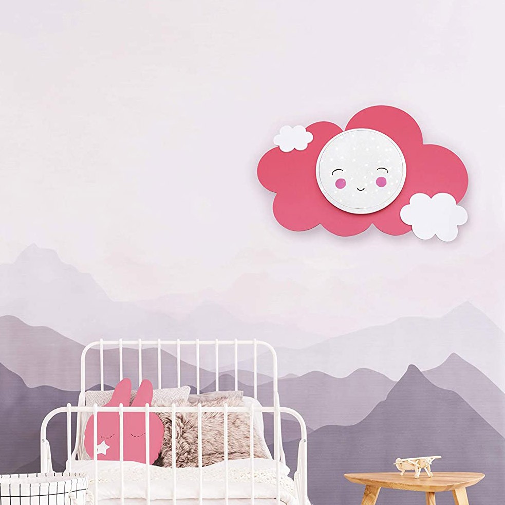 121,95 € Envio grátis | Lâmpada infantil 14W 75×50 cm. Projeto de nuvem Madeira. Cor branco