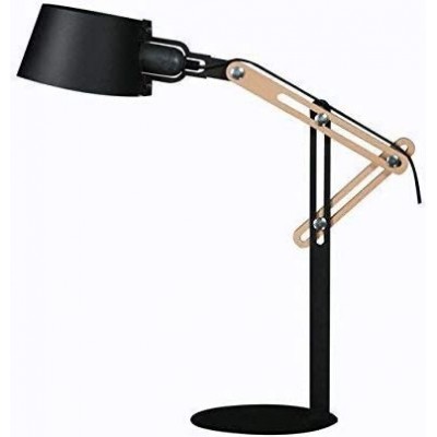 72,95 € Free Shipping | Desk lamp 40W Cylindrical Shape 60×40 cm. Articulable Living room, dining room and bedroom. Modern and industrial Style. Metal casting and Wood. Black Color