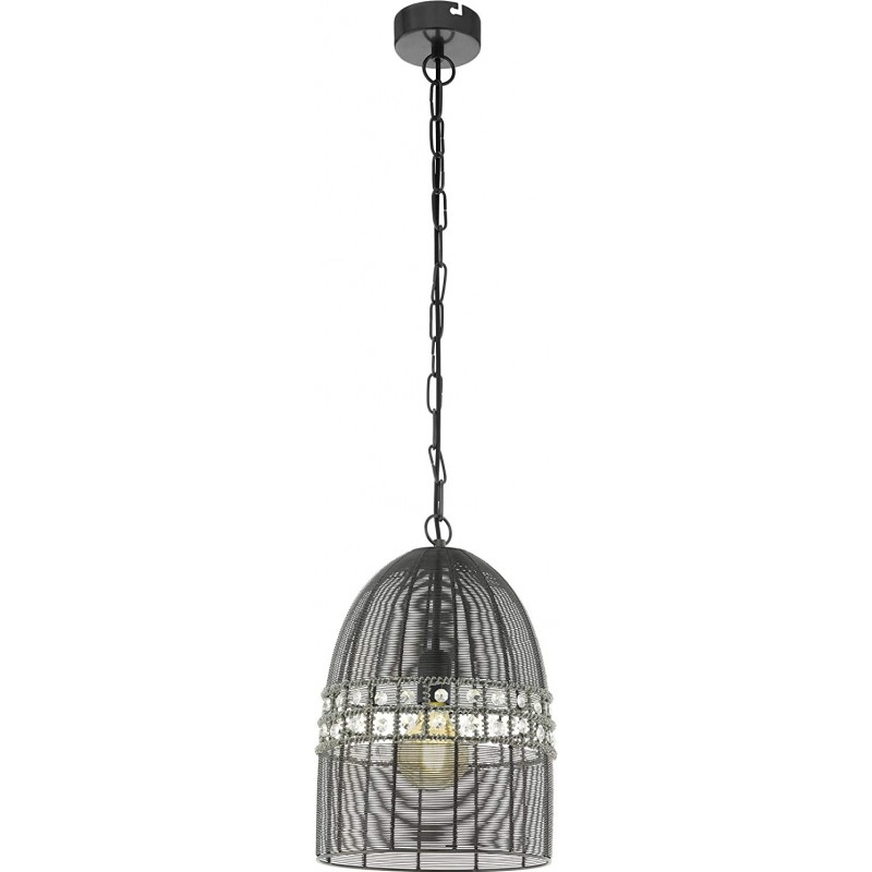 91,95 € Free Shipping | Hanging lamp Eglo 60W Cylindrical Shape Ø 26 cm. Living room, dining room and bedroom. Modern Style. Steel and Crystal. Black Color