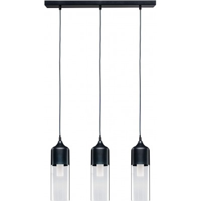 Hanging lamp 20W Cylindrical Shape 110×60 cm. 3 points of light Dining room, bedroom and lobby. Modern Style. Crystal and Metal casting. Black Color