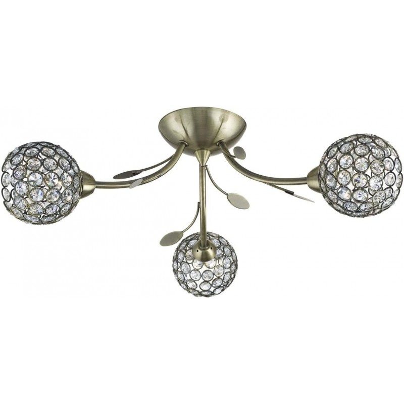 74,95 € Free Shipping | Ceiling lamp 35W Spherical Shape 54×54 cm. 3 arms Living room, dining room and bedroom. Modern Style. Crystal and Metal casting. Brass Color