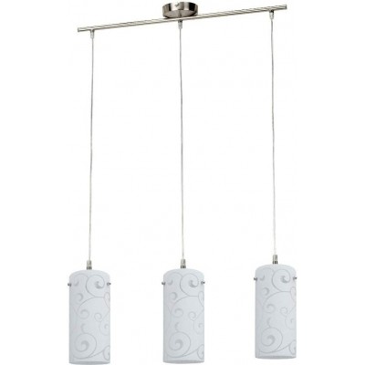 Lámpara colgante 60W Forma Cilíndrica 110×63 cm. Triple foco Salón, dormitorio y vestíbulo. Estilo moderno. Vidrio. Color blanco
