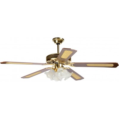 86,95 € Free Shipping | Ceiling fan with light 60W 134 cm. 5 blades-blades Living room, dining room and bedroom. Wood. Brown Color