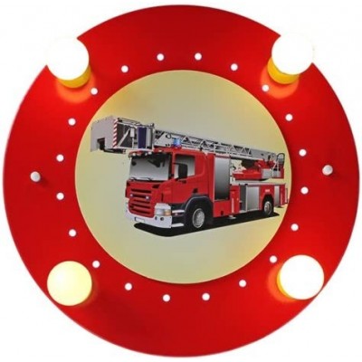 137,95 € Free Shipping | Kids lamp 40W Round Shape 50×50 cm. 4 points of light. Design with drawing of a fire truck Dining room, bedroom and lobby. Wood. Red Color