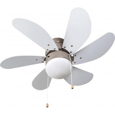 105,95 € Free Shipping | Ceiling fan with light 60W 75×75 cm. 6 vanes-blades. chain breaker Dining room, bedroom and lobby. Steel and Stainless steel. White Color