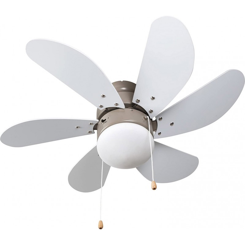 99,95 € Free Shipping | Ceiling fan with light 60W 75×75 cm. 6 vanes-blades. chain breaker Steel and stainless steel. White Color