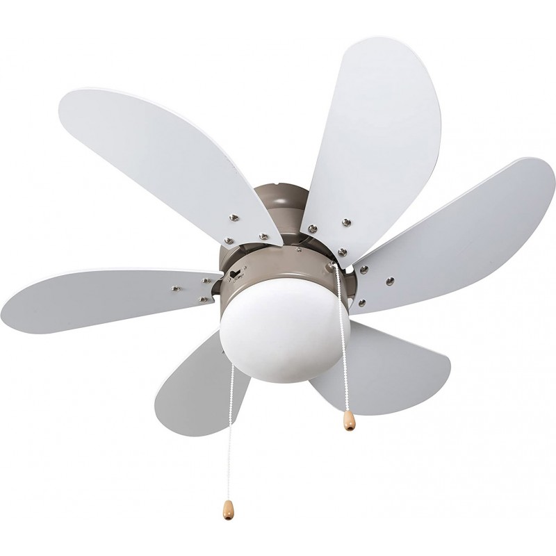 99,95 € Envoi gratuit | Ventilateur de plafond avec lumière 60W 75×75 cm. 6 aubes-lames. briseur de chaîne Acier et acier inoxidable. Couleur blanc