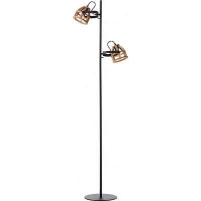 Lámpara de pie 40W Forma Cónica 152×43 cm. Doble foco Salón, comedor y vestíbulo. Estilo vintage. Metal y Madera. Color marrón