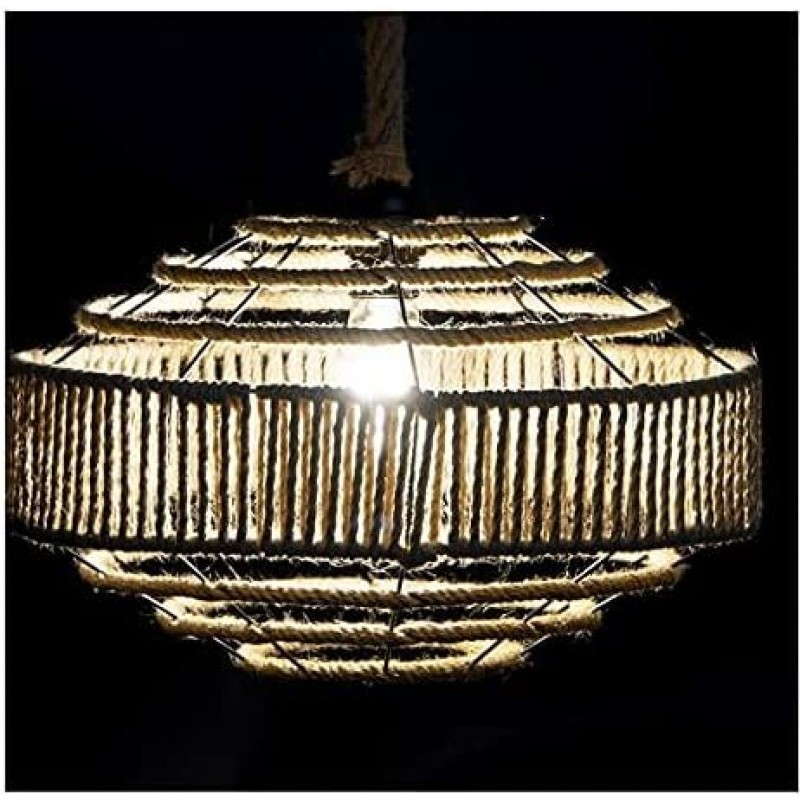 89,95 € Free Shipping | Hanging lamp Cylindrical Shape 12×12 cm. Living room, dining room and lobby. Metal casting and Rattan. Brown Color